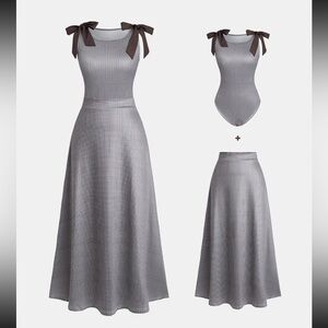 Elegant Gray Sleeveless Dress with Bow Accents